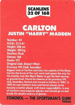 1989 Scanlens VFL #32 Justin Madden Back